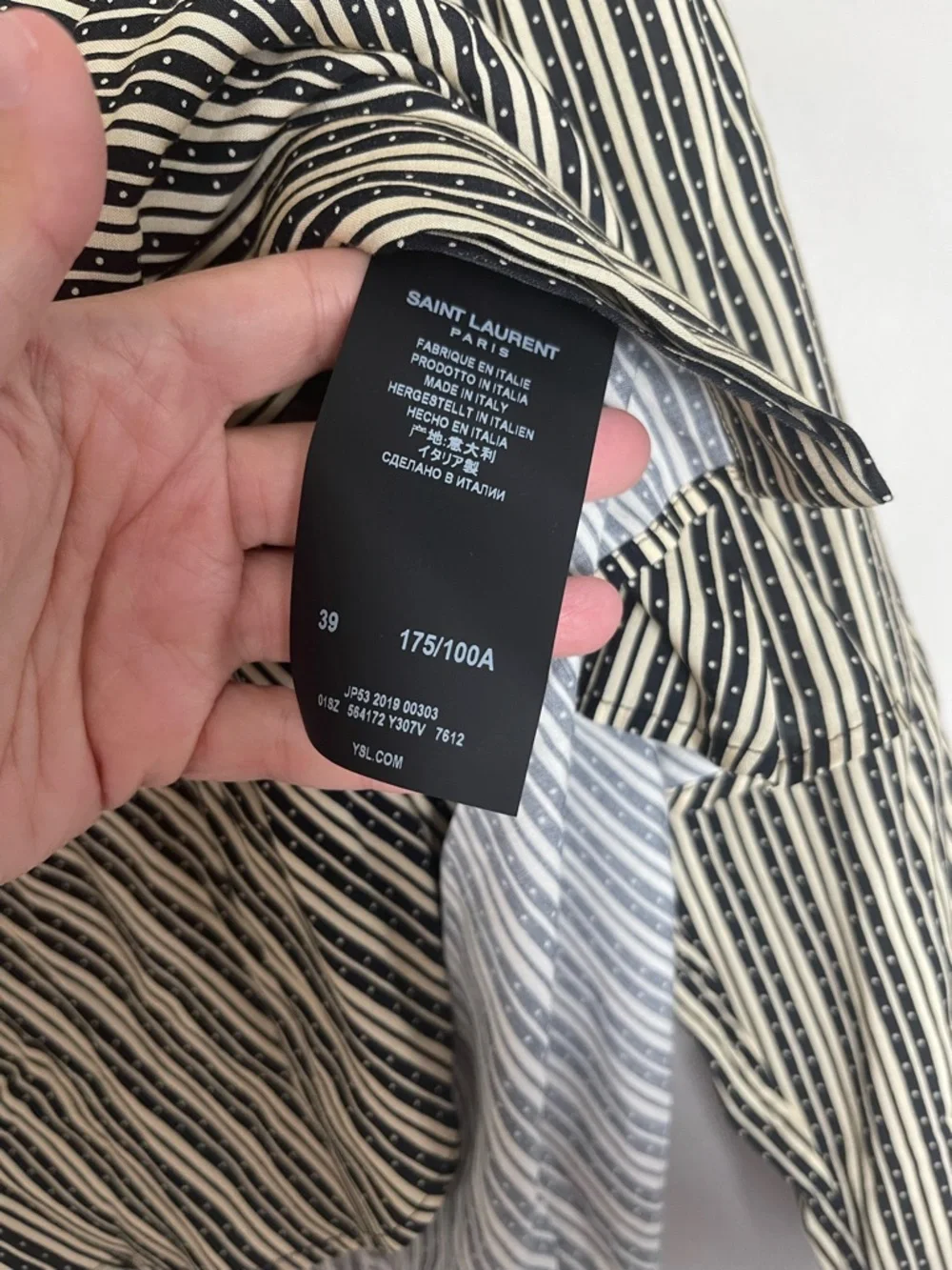 Saint Laurent Black & White Vertical Stripe Button-Down Shirt - Picture 5 of 6